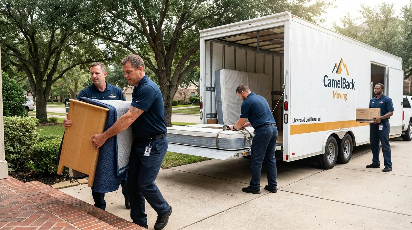 Crew loading residential truck for cross-state move from Moundville, AL