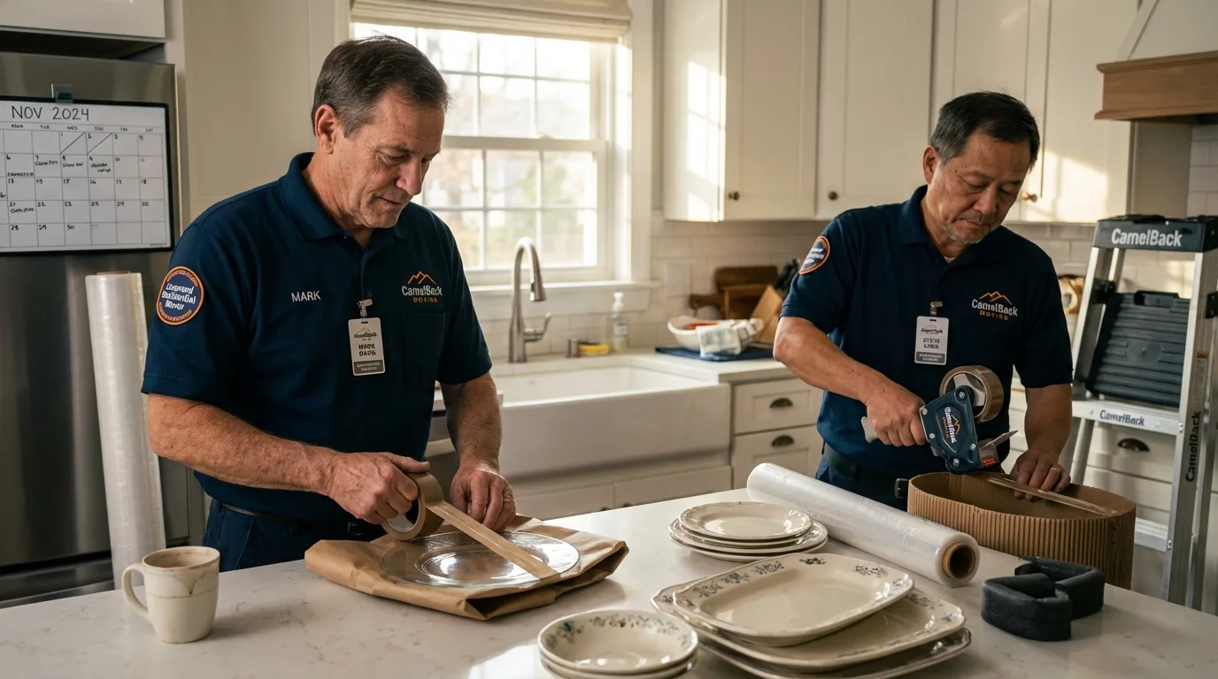 Professional crew packing kitchen dishware in Moundville, AL