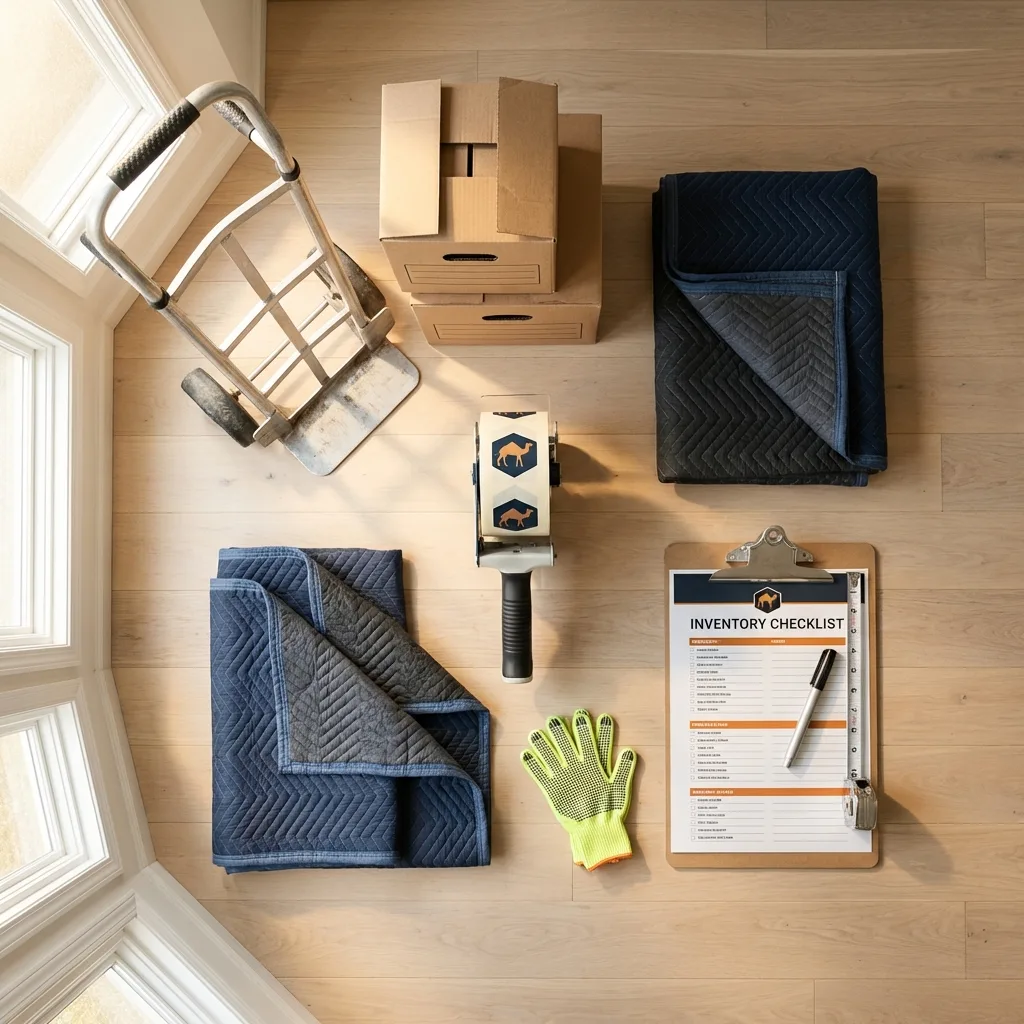 Professional moving supplies and packing materials layout for Moundville residential relocations